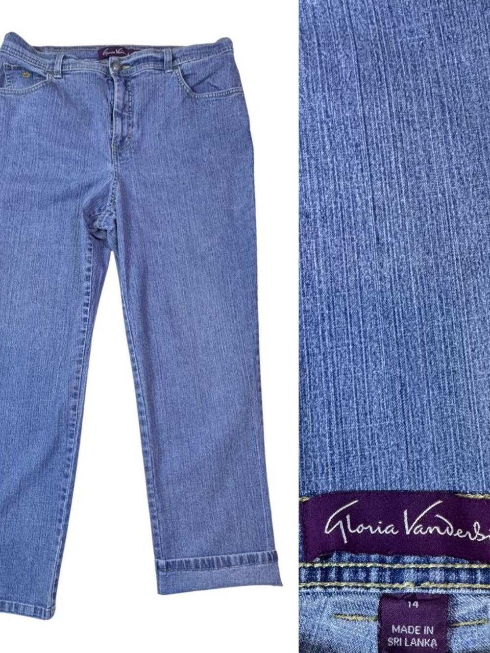 Gloria Vanderbilt Jeans Size 14 | Blue Denim Cotton Stretch Pants GV Gold Swan